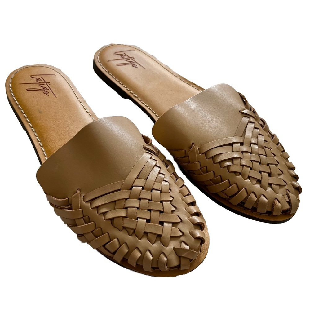 Tan Woven Leather Mules